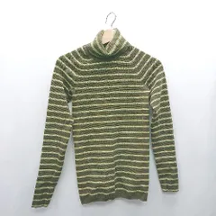 ◇ ⊇ GU ボーダー 長袖 タートルネックセーター サイズM カーキ系 レディース E  【1501160030177】