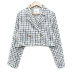 ワンアフター アナザー ナイスクラップ one after another NICE CLAUP ツイードジャケット テーラードジャケット ショート丈 総裏地 ダブルボタン F 白 黒 ホワイト ブラック /FF34