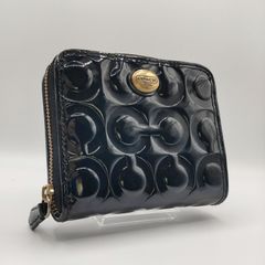 【美品】COACH 黒 エナメル 折り財布 二つ折り財布 ラウンドジップ ゴールド金具
