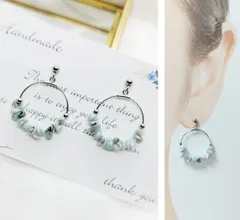 ラリマー×シルバーフープ　ハンドメイドピアス・イヤリング