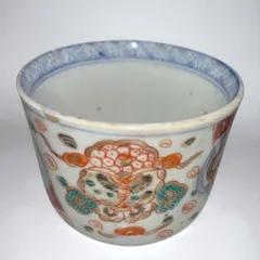 古伊万里　色絵　獅子に山村の図　大振蕎麦猪口　A611AS-CIr 古伊万里 染付 藤の図 大振蕎麦猪口 江戸期