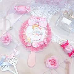 タグ付き未使用！ トゥララ TRALALA ファーレースミラー ピンク 手鏡