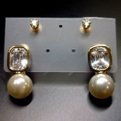 (4)ストーンパールピアス  人工ダイヤ ジルコニアピアス 4点セット 大人綺麗 高級感あり