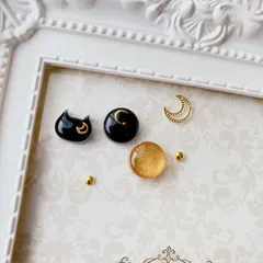 ピアス クロネコ 月 ハンドメイド  3点セット