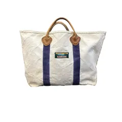 80s ビンテージ L.L.BEAN コットン キャンバス レザーハンドル トートバック ベージュ パープル カタディンロゴ 80年代 vintage ヴィンテージ ビーントート