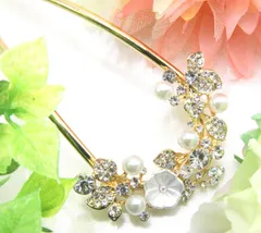 簪 かんざし バチ 和装 着物 パール フラワー 花 ゴールド 金 ヘアアクセ