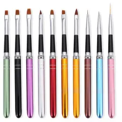 ☆ カラフル ☆ ジェルネイルブラシセット mmnb118i ジェルネイルブラシ キャップ付き ネイルブラシ 10本セット セット ジェル ネイル アート 筆 スカルプ ジェルブラシ UV用 3D ファンブラシ ドットペン 使いやすい 収納便利