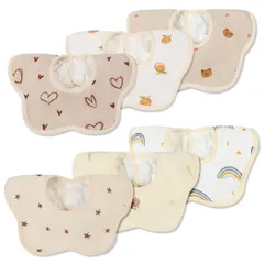 新品 [Comfort U] よだれかけ ベビー ビブ スタイ 6枚セット 4層構造 二重ガーゼ 綿 防水シート入り 吸水速乾 柔らかい 花びら型 360度回転可 赤ちゃん 回転使用エプロン スナップボタン 食事用スタイ 女の子 男の子 保育園用 出産のお祝い