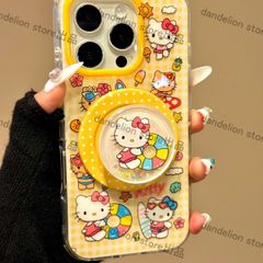 スマホケース　キティちゃん　イエロー　スマホスタンド付き　iPhone対応　アイフォンケース　iPhone16pro/16promax/15/14/13/12/11　可愛いケース　海外限定　新品未使用