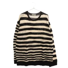 Yohji Yamamoto POUR HOMME (ヨウジヤマモト プールオム) 5G1P DEFORMED BORDER ROUND NECK LONG SLEEVE オーバーサイズボーダーニット 長袖セーター ブラック/ホワイト HZ-K01-090のサムネイル