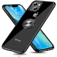 iPhone 13 用 ケース リング付き クリア 透明 TPU 耐衝撃 車載ホルダー対応 スタンド機能 防塵 薄型 軽量 落下防止 一体型 変形防止 全面保護カバー アイフォン 13 用 ケース 黒 MJJ-1039-16-1
