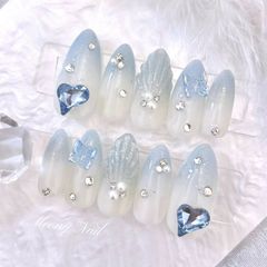 オーダー専】 ネイルチップ 夏 海 貝殻 パール グラデーション 青 水色