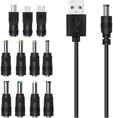 11 in 1 USB 電源ケーブル DC ジャック 11変換プラグ付き 5.5x2.1mm DC充電コード 扇風機 for PSP ソーラーパネル ーなど対応用 Micro USB,Type-C,Mini USB 3.5*1.35mm/4