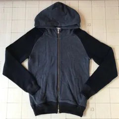 ト2412-②-3269 アバハウス　ABAHOUSE ダブルジップアップパーカー　袖ニット　ネイビー　サイズ44
