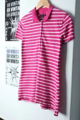 W ( M ー L ) Tommy Hilfiger(トミーヒルフィガー) 半袖 カラー Tシャツ ストライプ ピンク- 13F91