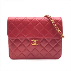美品 CHANEL シャネル ココマーク マトラッセ チェーン ショルダー バッグ ラムスキン プッシュロック レッド レディース a6568