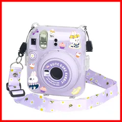 【在庫処分】Mini Instax 12 富士フイルム カメラ用保護クリアケース ケース クリスタルハードシェルカバー mini12 ショルダーストラップ付き HIYQIN カメラステッカー