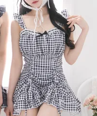 夢展望公式 [新品未使用] ドロストフリルワンピース水着 [ギンガムブラック] 他カラー別ページ有  水着 水着 535547-02