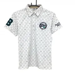 フィラゴルフ 半袖ポロシャツ 白×ネイビー クマ総柄 ロゴ刺しゅう  レディース L ゴルフウェア FILA GOLF