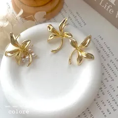 【2ペア】14kgpリーフフラワーピアス