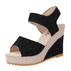 レディース 厚底ウェッジサンダル 10.5cm 疲れにくい 歩きやすい 美脚効果 夏 ブラック