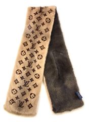 LOUIS VUITTON ルイヴィトン エシャルプ モノグラム リバース ミンク マフラー ライトブラウン x グレー ユニセックス M73398