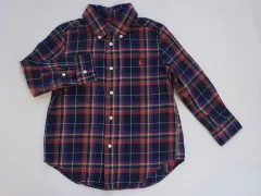 ラルフローレン lalph lauren アウトレット 子供服 男の子 4歳 110cm 長袖 シャツ チェック 紺 赤 ボタンダウン スモールポニー 春 秋 冬 ★3 トップス ボーイズ キッズ 【中古】 ユーズド 子ども服 こども