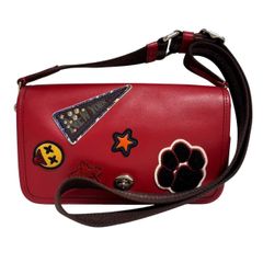 COACH コーチ ショルダーバッグ 赤 マルチカラー クロスボディバッグ 肩掛け 斜め掛け ペニー バーシティ パッチズ ターンロック レザー