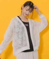 ScoLar（スカラー）オリジナルキノコ柄レースカーディガン　オフホワイト、ブラック、オレンジ　152654