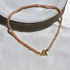 【サージカルステンレス】さくら色淡水パールのネックレス B