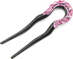 Miaomyao 미아오 미야오 갯벌 칸자시 벌치형 일본식 류소매 기모노 머리 장식 머리카락 고정 큐빅 지르코니아 U자 콤 블랙 헤어 액세서리(핑크, 작은)