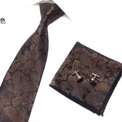 3点セット　ネクタイ　ポケットチーフ　カフスボタン　ペイズリー　ブラウン ゴールド　 ブラック色　結婚式　パーティー　イベント　卒業式　入社式　入学式　ダンスパーティー　バーテンダー　スーツ　小物　ワイシャツ　格安