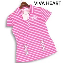 【新品 未使用】 VIVA HEART ビバハート ゴルフ 春夏 ロゴ刺繍 プリント ボーダー 半袖 ポロシャツ Sz.40　レディース