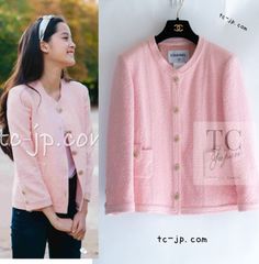 シャネル ジャケット CHANEL 一番人気 ピンク 豪華 CC パール ボタン 春夏 サマー コットン ツイード カールラガーフェルド 美人見え ノーカラー 40