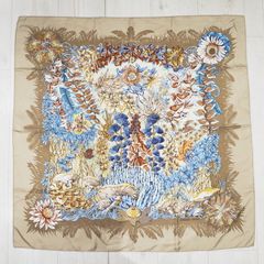 HERMES L'Ile Deserte エルメス 無人島 カレ90 シルク 大判スカーフ ベージュ S07-k116