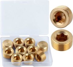 LEONTOOL NPTオス配管プラグ継手セット 3/8 10個入り 真鍮パイププラグセット NPTオスプラグフィッティングセット 内部六角ネジソケットパイプ継手 真鍮パイププラグ継手 真鍮六角カウンターサンクプラグ NPTプラグ(イエロー)