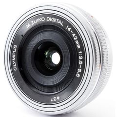 オリンパス 標準レンズ OLYMPUS M.ZUIKO DIGITAL ED 14-42mm F3.5-5.6 EZ シルバー 中古 保証 レンズプロテクター付き