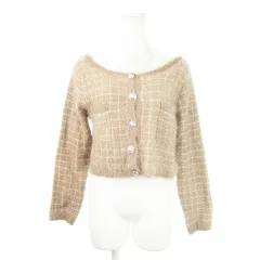 グレイル GRL カーディガン ニット シャギー デコルテ 長袖 ラメ ショート丈 チェック S ピンク ベージュ /AH17