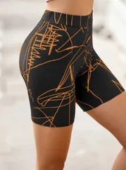 【新品】レディース バイカーショーツ 抽象柄 オレンジ レギンス ヨガ フィットネス