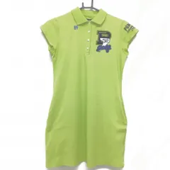 【美品】パーリーゲイツ 半袖ポロワンピース ライトグリーン×ネイビー 襟裏ロゴ  レディース 0(S) ゴルフウェア PEARLY GATES