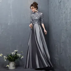 新入荷 復古調 ロングドレス ワンピ パーティドレス ナイトドレス 立ち襟 5分袖小さい~大きいサイズ 二次会 演奏会 舞台 撮影 サイズ選択可