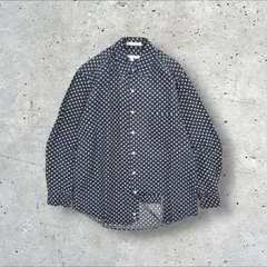 90s PERRY ELLIS インディゴ レトロ 総柄 リネン&レーヨン 長袖 シャツ L