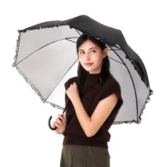 【人気商品】長傘 軽量 照り返しカット) (遮光/遮熱/撥水) / / ブラック 紫外線遮蔽率99% (UVカット ドーム型 フリル付 日傘 60cm 晴雨兼用 オカモト原宿店