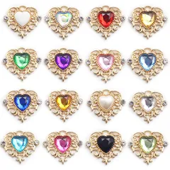 【在庫処分】ストーン チャーム セット パーツ パーツ ジュエル デコ素材 センターパーツ ブローチ ハート アクセサリーパーツ DIY製作キット ビジュー ゴスロリ/ロリータ 16個セット アクセント 貼り付け 台座つき エレガント ビジューパーツ 豪華 ビ