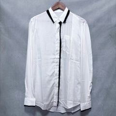 Y's yohji yamamoto ワイズ ヨウジヤマモト レーヨン リボン 襟カットオフ デザイン ポケット シャツ size.2 (M) ホワイト 襟汚れあり