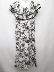 ◇ ⊂ ◎ OLIVE des OLIVE 花柄 ノースリーブ 膝下丈 ワンピース サイズF アイボリー ブラック系 レディース E  【1506250010770】