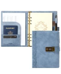 【人気商品】カード収納 進学 ビジネス手帳 鍵付き日記帳 誕生日 6穴リング プレゼント ルーズリーフ 鍵付き ギフト 日記帳 高級 アンティーク 防水 鍵付きノート A5 PUブルー システム手帳 230180mm CAGIE