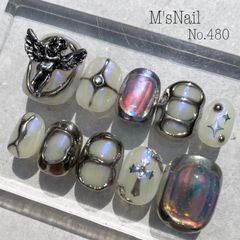 ネイルチップ 白 シルバー ブルー y2k 韓国