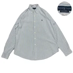 RalphLauren ラルフローレン CustomFit カスタムフィット  BDシャツ ボタンダウン StripedPattern ストライプ柄 EmbroideredLogo 刺繍ロゴ Cotton コットン Blue ブルー 青 L
