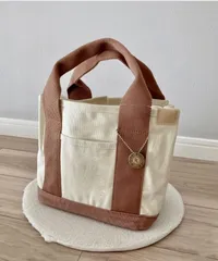 ミニトートバック  帆布 キャンパス 仕切り 軽量  男女兼用アイボリーブラウン